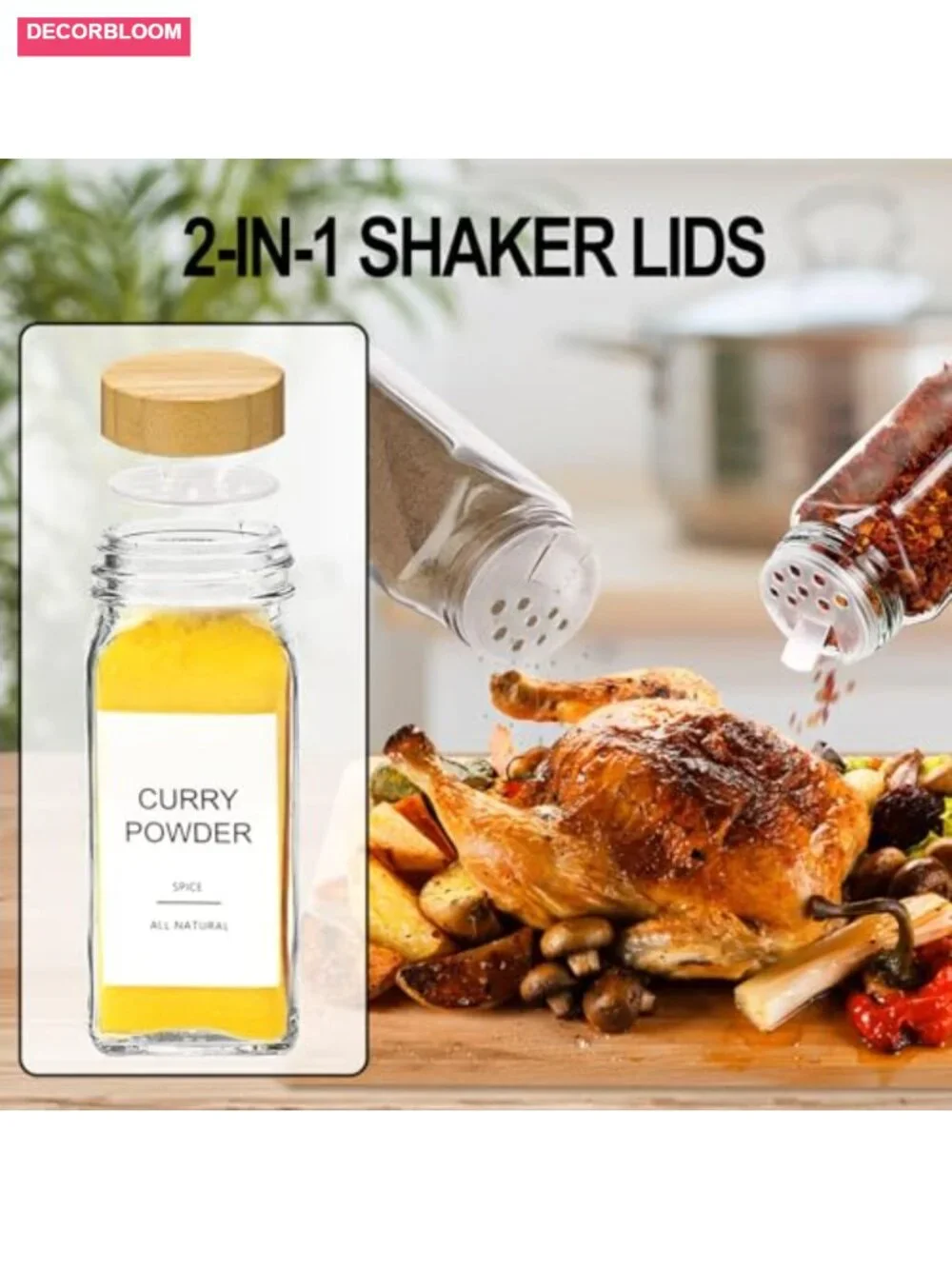 24 Pc Glass Spice Jars with Bamboo Lids, Shaker Lids, Labels, Funnel